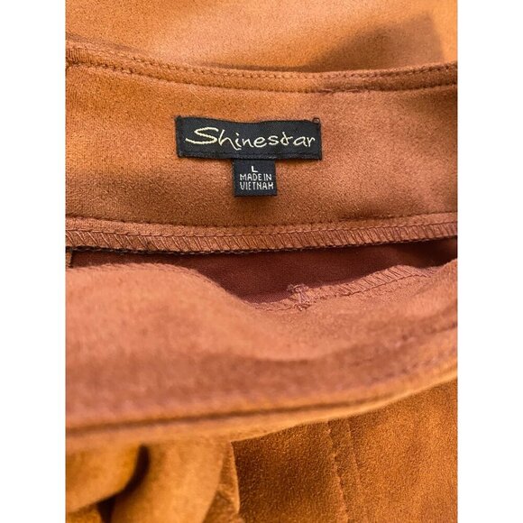 Shinestar Womens L Brown Faux Suede A-Line Skirt With Tie Waist Button Detail - Picture 3 of 12